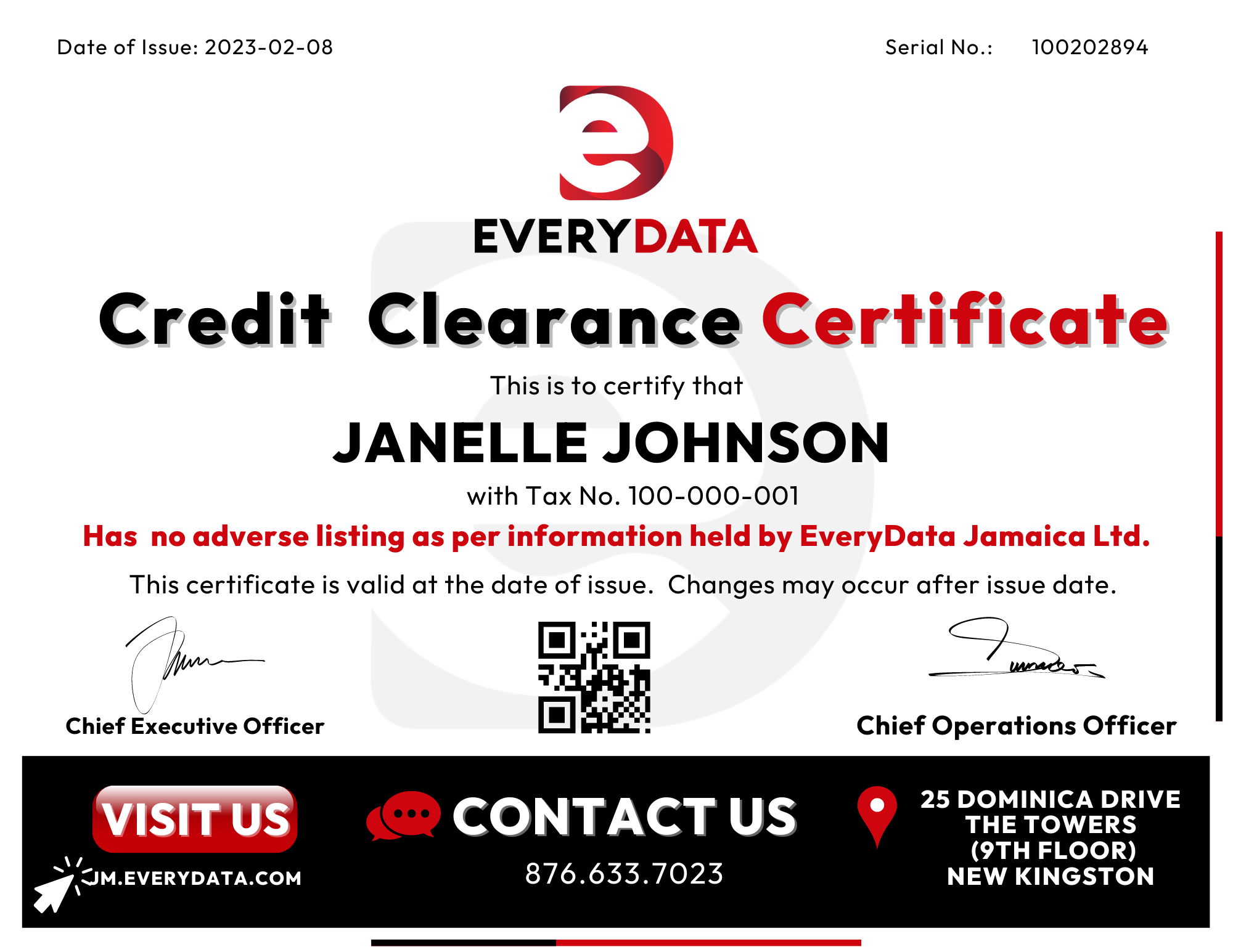 Credit Clearance Certificate Brochure - EveryData